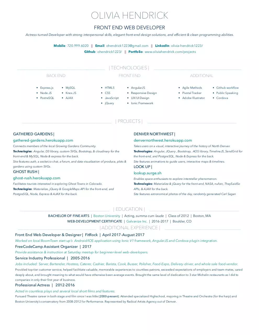 Page 1 of 2, Olivia Hendrick frontenddev resume