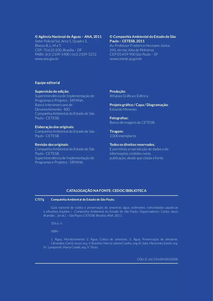 Page 5 of 327, Guia Nacional de Coleta CETESB ANA 2012