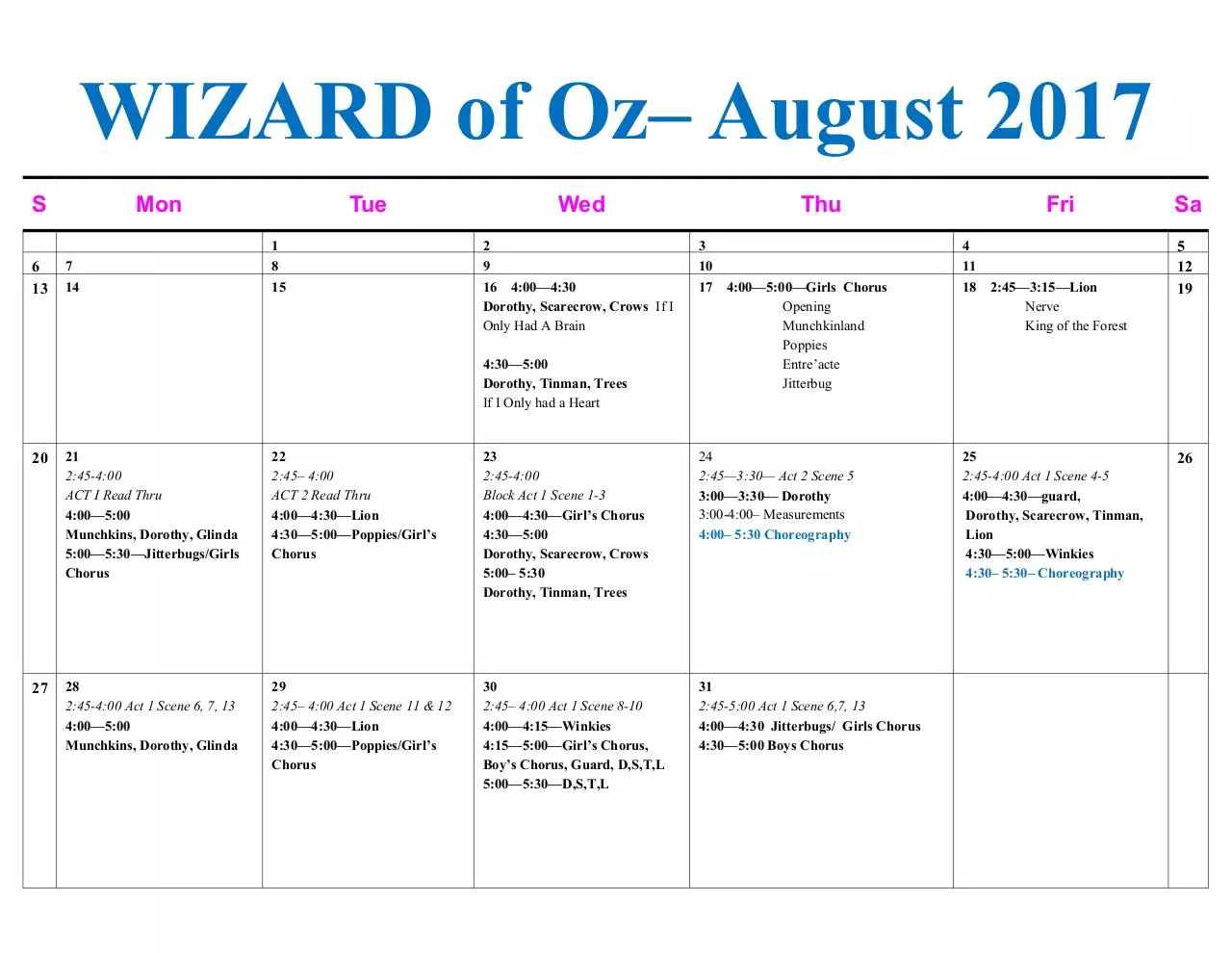 Page 1 of 3, Wizard of Oz Calendar