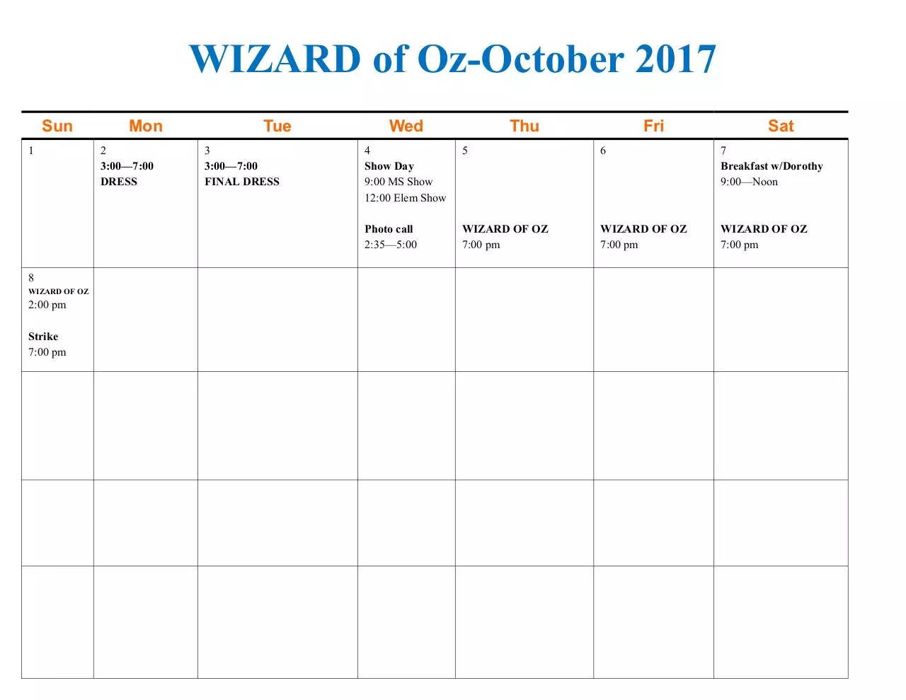Page 3 of 3, Wizard of Oz Calendar