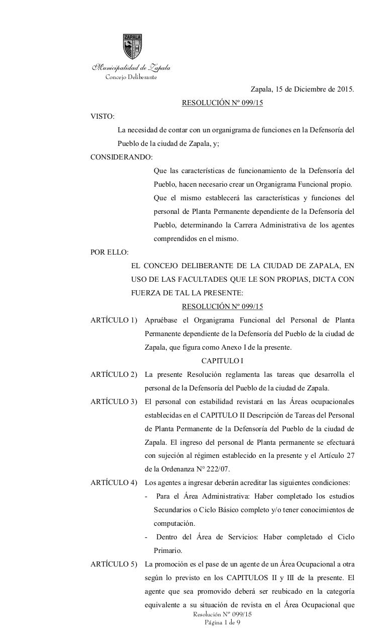 099-15 Aprueba Organigrama Funcional Defensoria del Pueblo.pdf - page 1/9