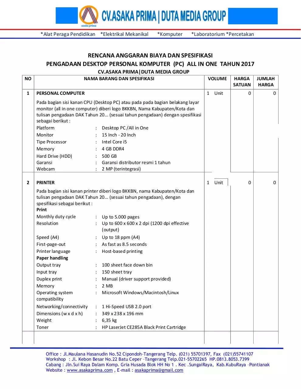 Page 1 of 2, Jual KOMPUTER PC BKKbN 2017 ~ CV.ASAKA PRIMA