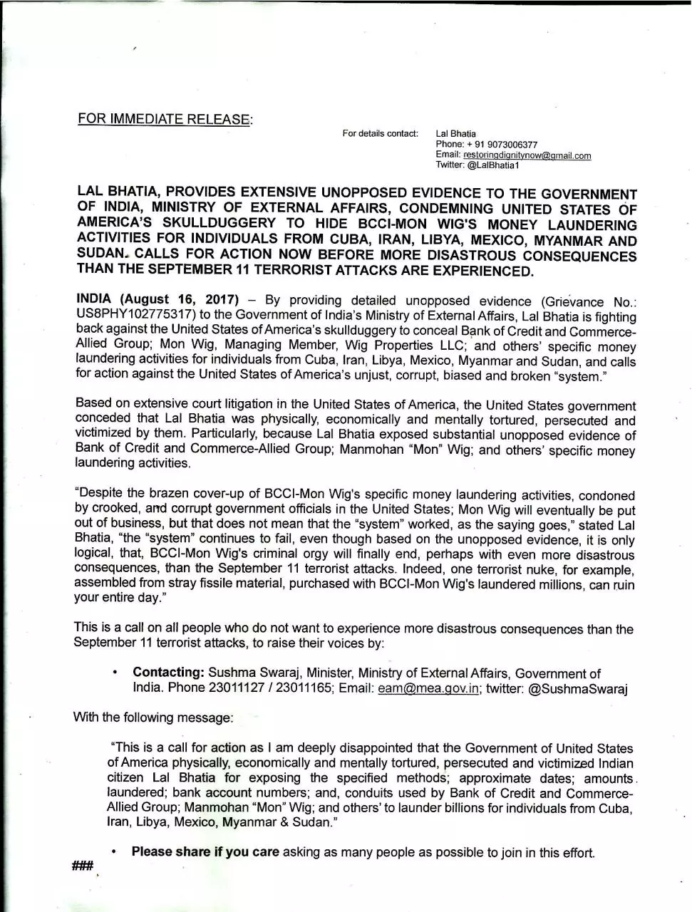 Page 1 of 1, Press release MEA