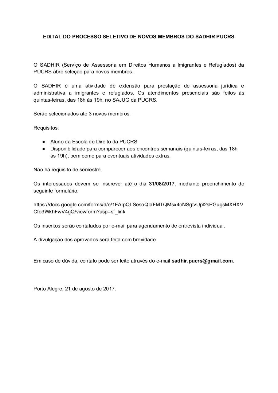 Document preview EDITAL DO PROCESSO SELETIVO DE NOVOS MEMBROS DO SADHIR PUCRS.pdf - page 1/1