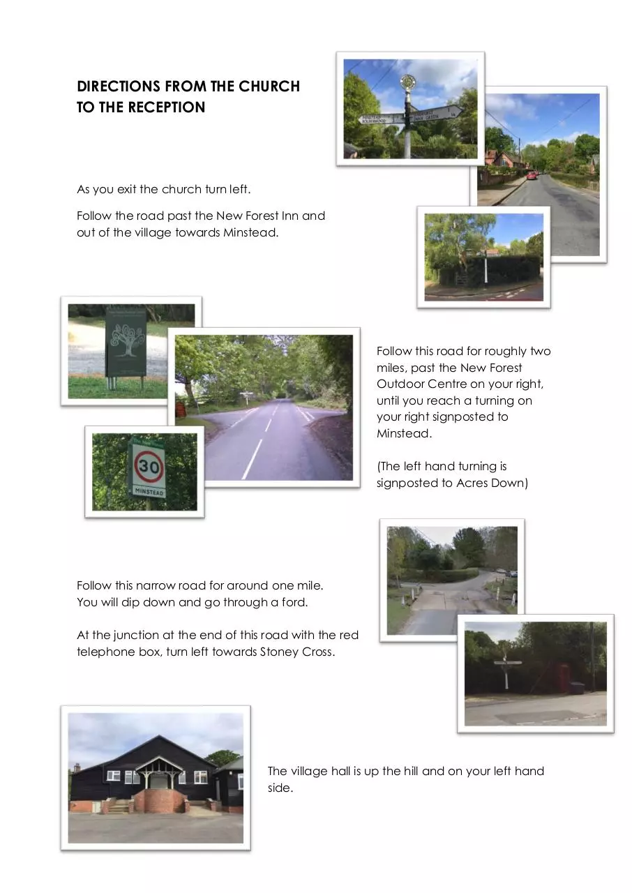 Page 1 of 1, Directions from Church to the Reception