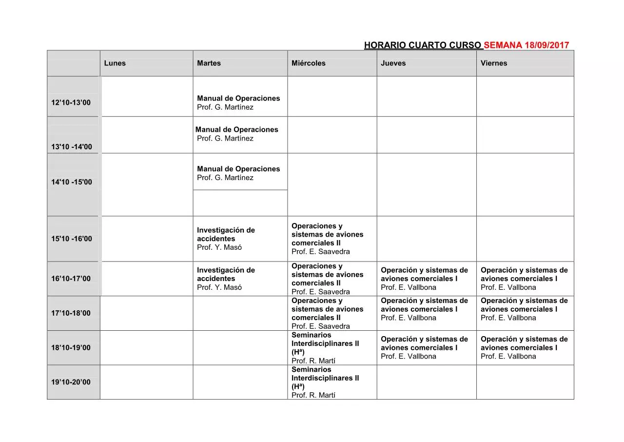 Page 1 of 12, Horario Cuarto 17 18