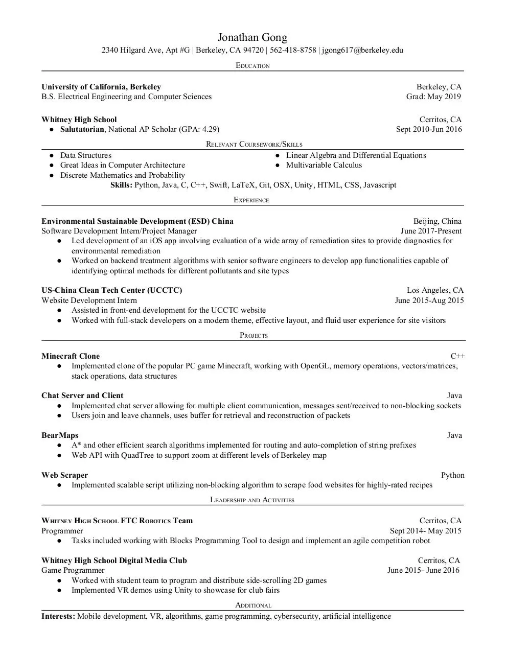 Document preview - Jonathan_Gong_Resume.pdf - Page 1/1
