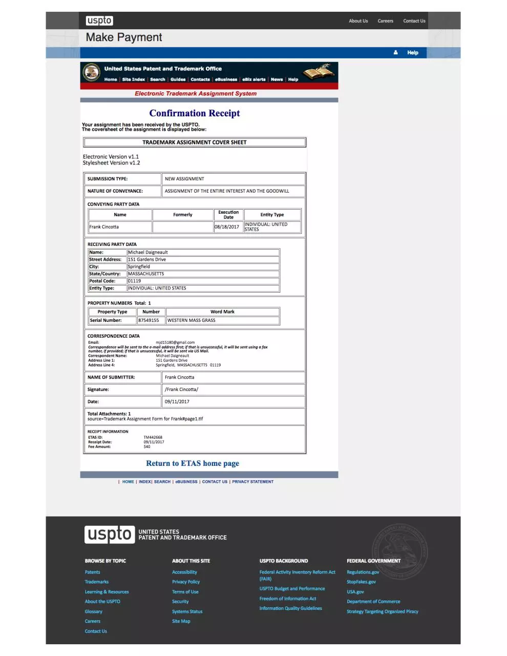 Page 1 of 1, 258334471387211121505162345screencapture fees uspto gov