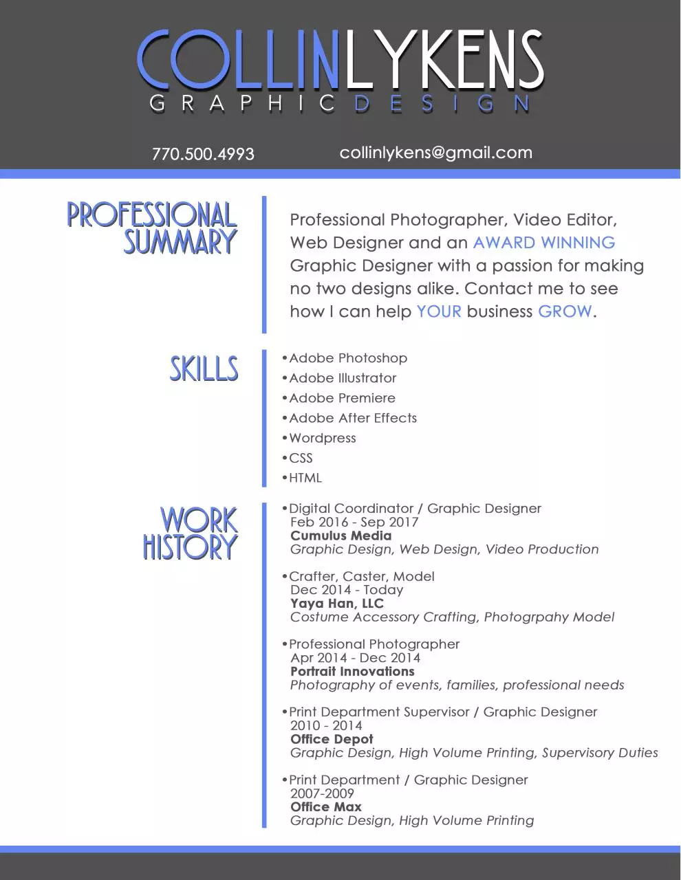 Page 1 of 1, Collin Lykens Resume Sep