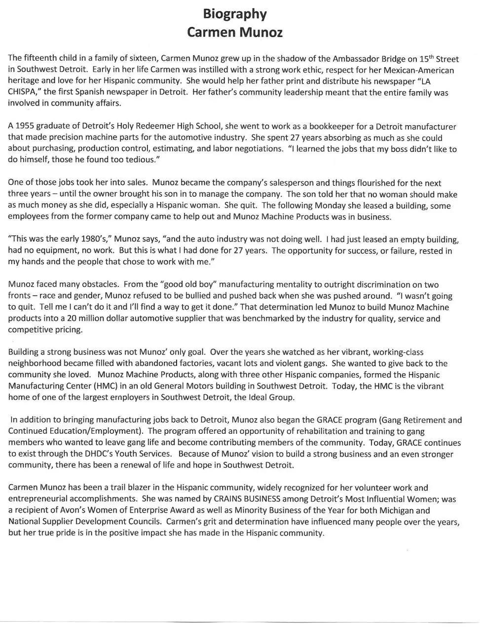 Page 1 of 1, Carmen Munoz