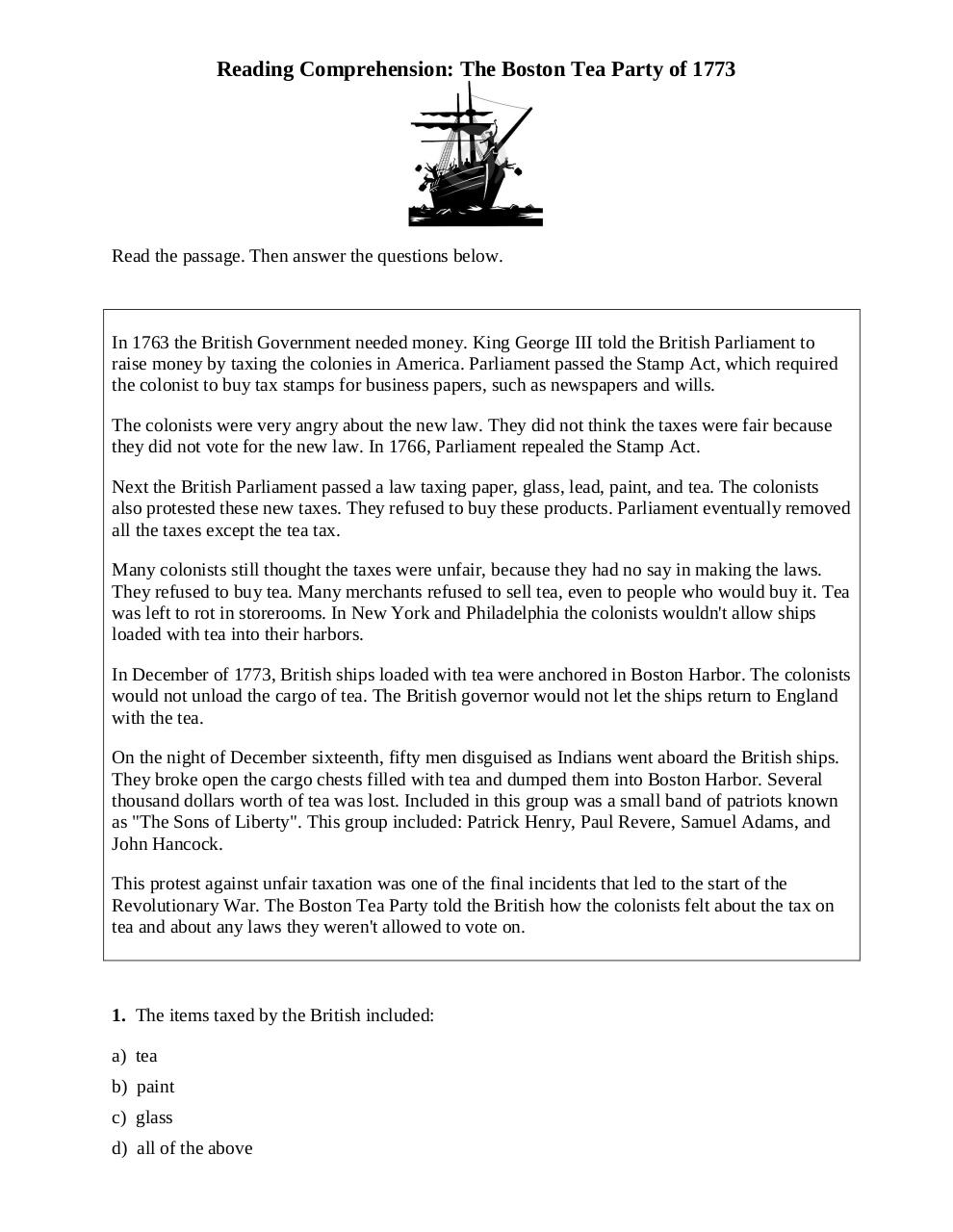 Document preview Reading_Comp_Boston_Tea_Party.pdf - page 1/2