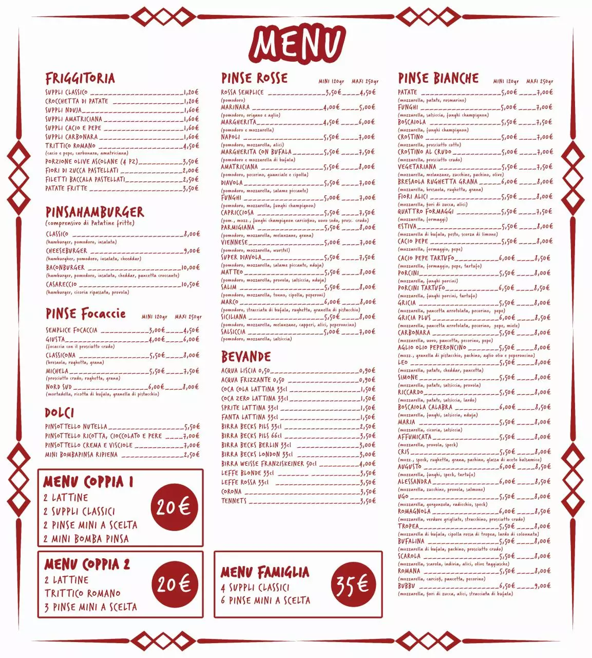 Page 1 of 1, MENU DentroFuori Take Away Morena