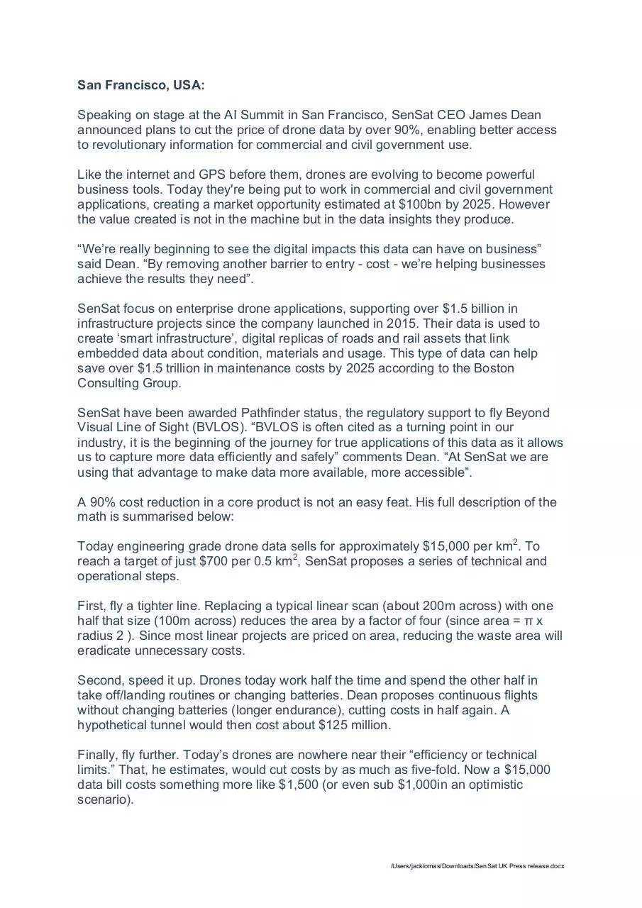 Page 1 of 1, SenSat UK Press Release