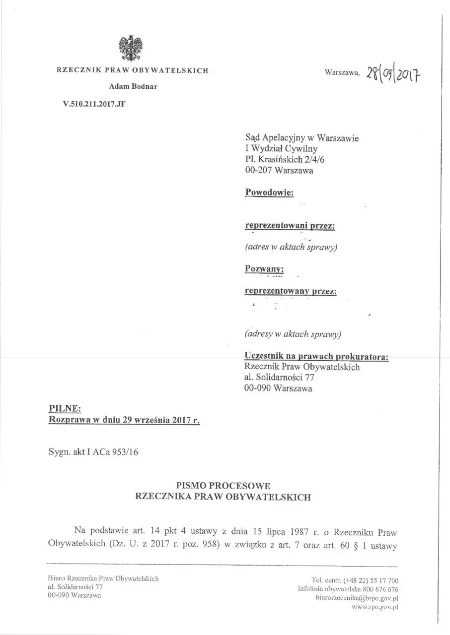 Page 1 of 11, pismo procesowe RPO CHF