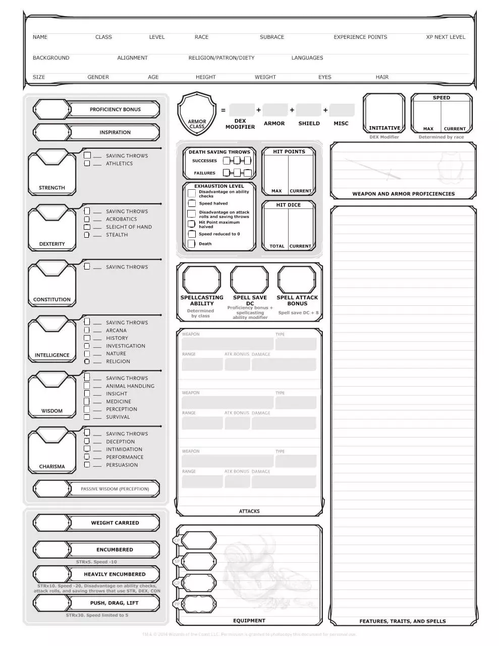 Page 1 of 1, Char Sheet Form Fillable