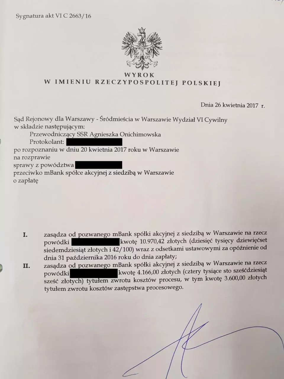 Page 1 of 1, VI C 2663 16 mBank UNW