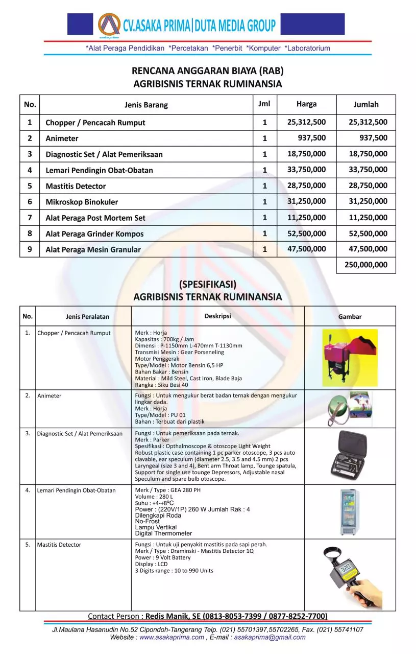 Page 1 of 2, Alat Praktikum SMK Agribisnis Ternak Ruminansia