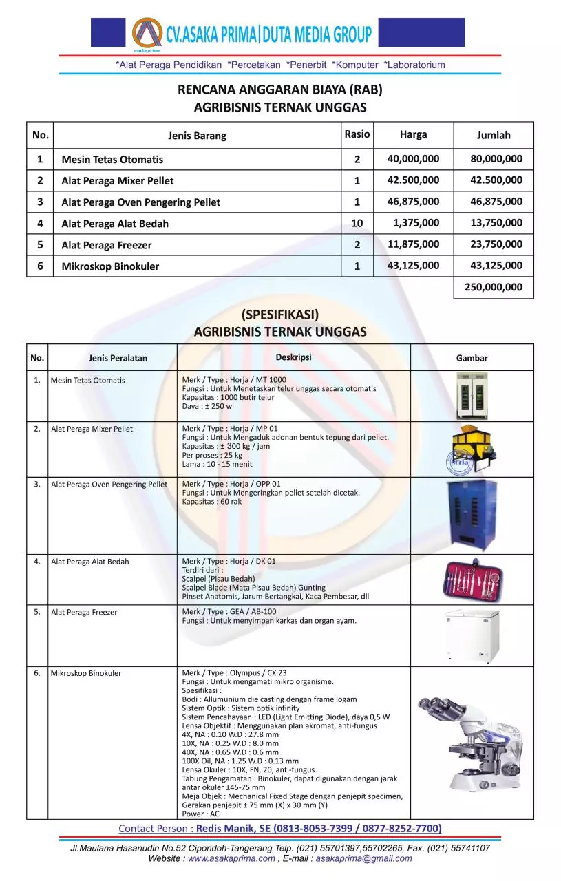 Page 1 of 1, Alat Praktikum SMK Agribisnis Ternak Unggas