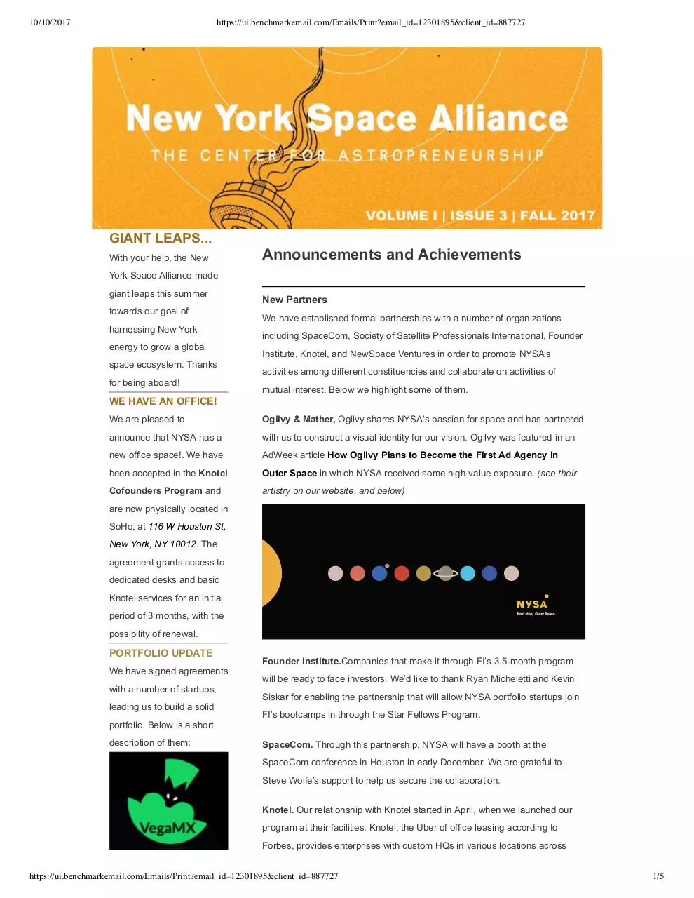 Page 1 of 5, NYSA FALL2017 NEWSLETTER