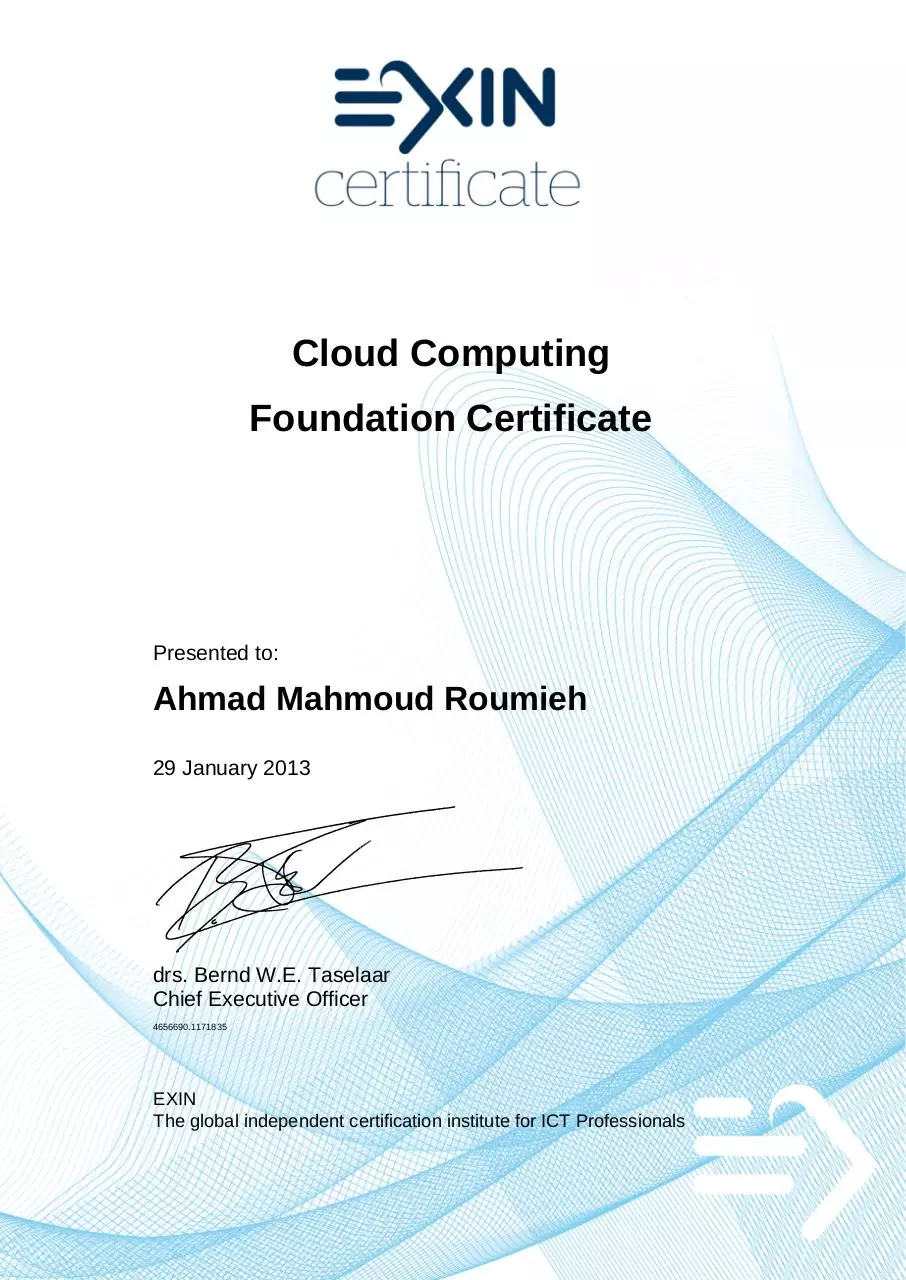 Page 1 of 1, Cloud Computing Foundation Certificate