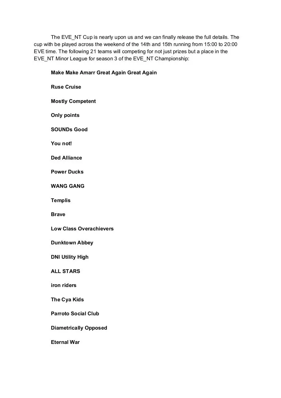 Page 1 of 2, EVE NT Cup Autumn 2017 Press Release