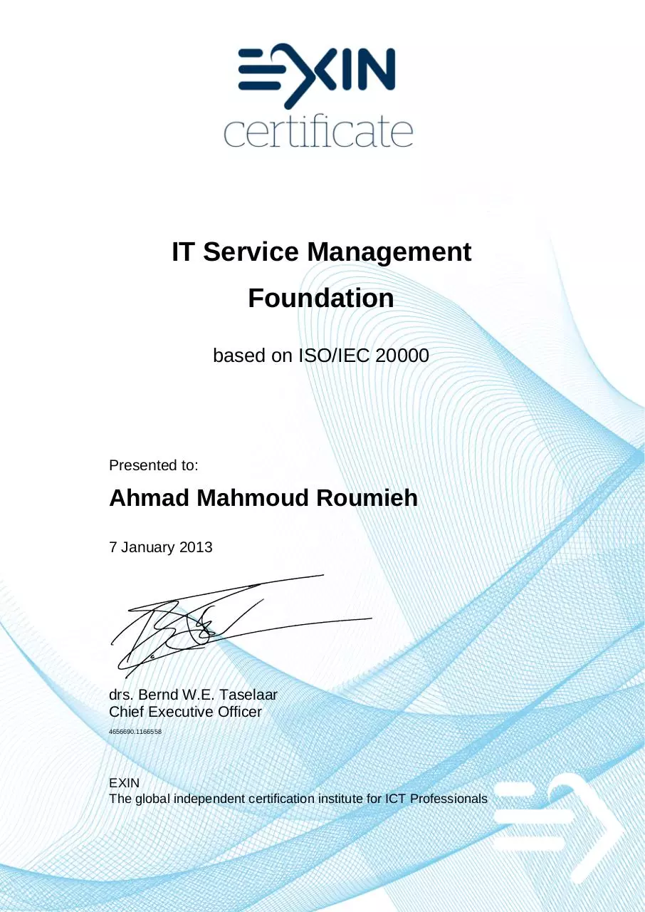 Page 1 of 1, Foundation Exam in IT Service Management ISO IEC 20000