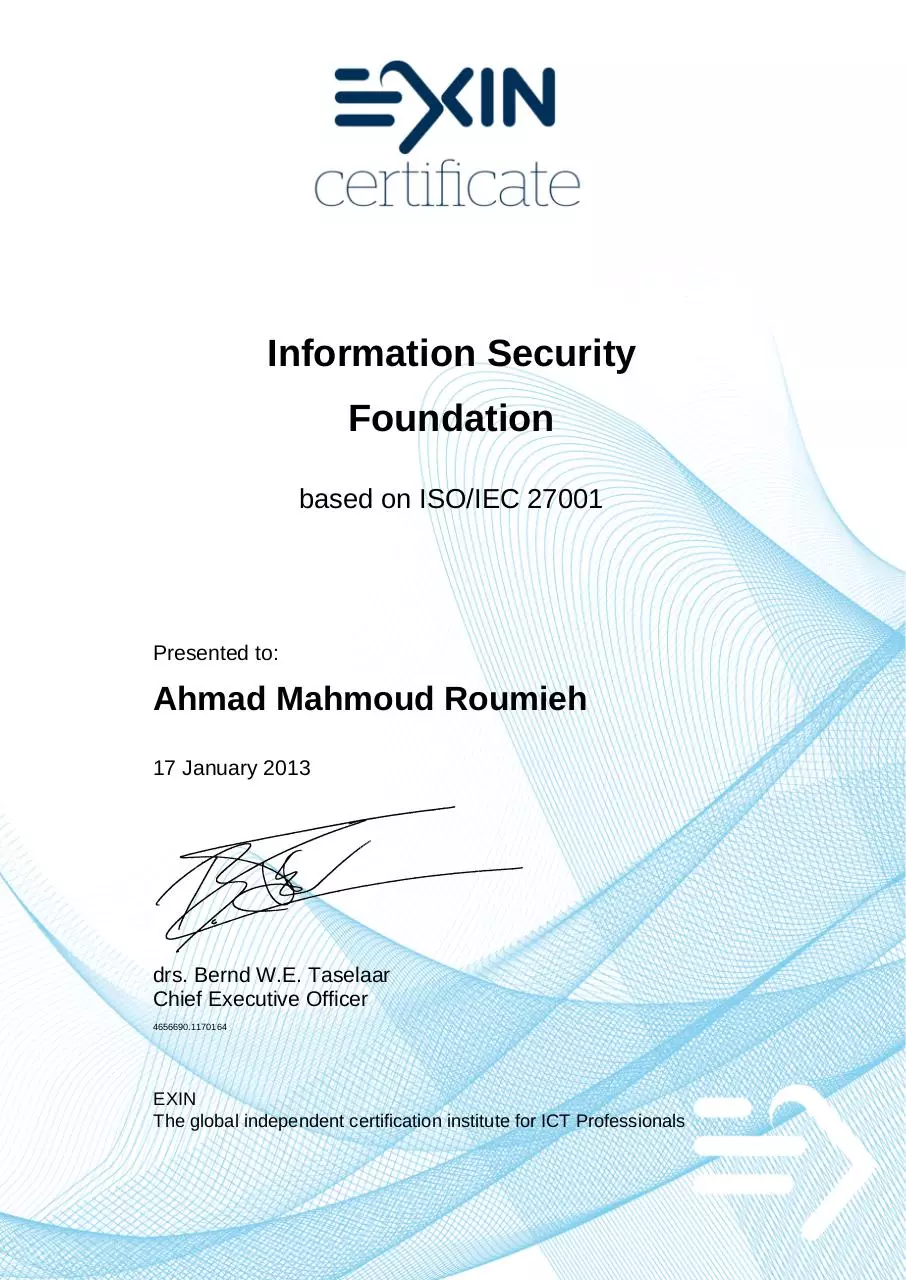 Page 1 of 1, Information Security Foundation ISO IEC 27001