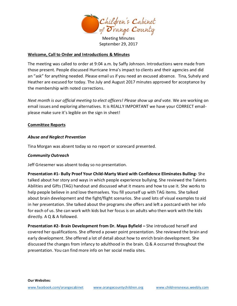 Document preview Orange Children's Cabinet Minutes 09.29.17.pdf - page 1/2