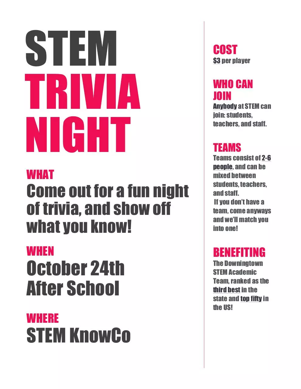 Page 1 of 1, STEM Trivia Night