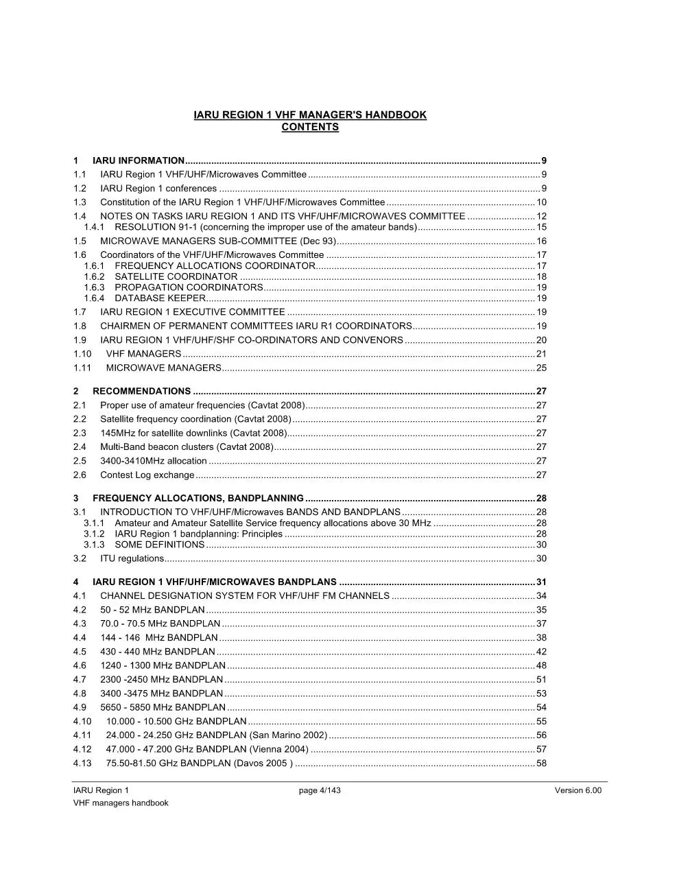 Page 4 of 143, VHF Managers Handbook