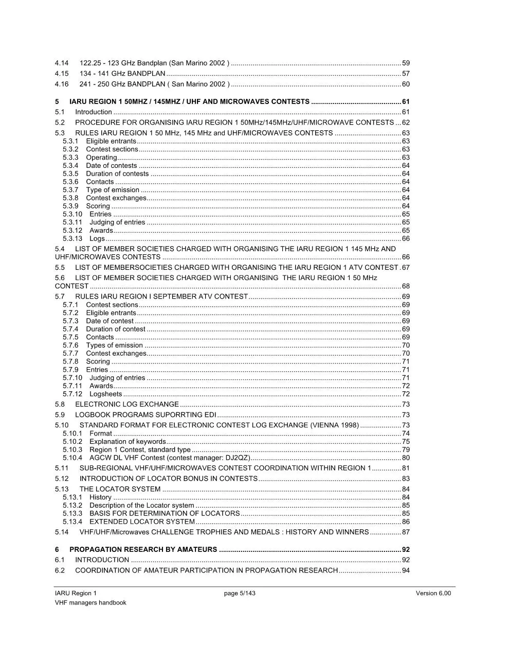 Page 5 of 143, VHF Managers Handbook