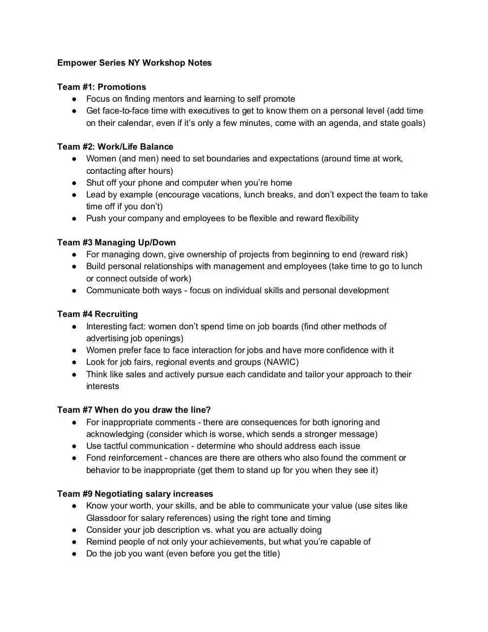 Page 1 of 2, Empower Series NY Workshop Notes