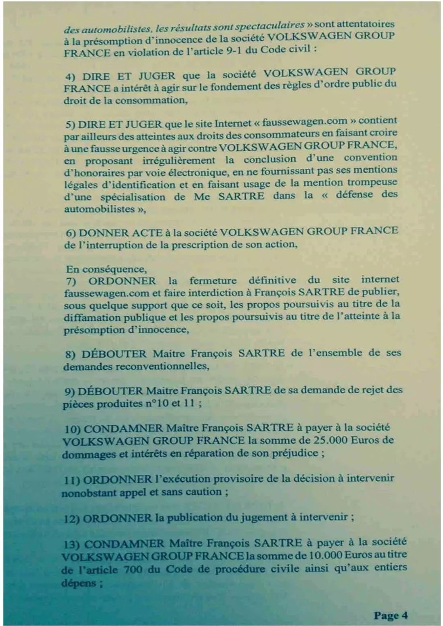 Page 4 of 13, Francois Sartre Avocat vs Volkswagen