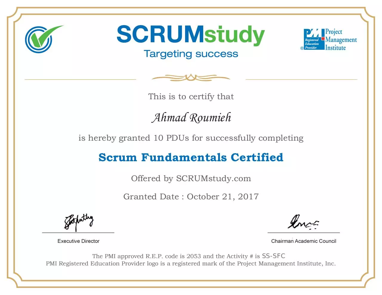 Page 1 of 1, pdu SCRUMstudy Ahmad Roumieh