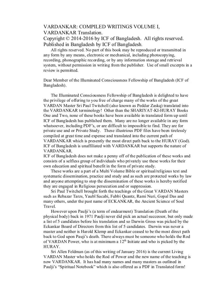 Page 3 of 332, VARDANKAR Compiled Writings I