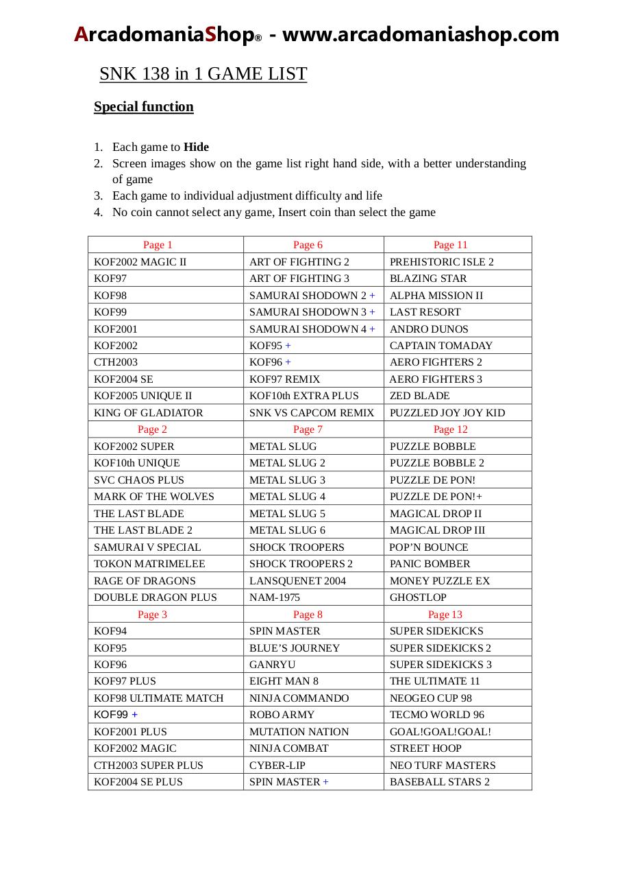 Document preview 138_in_1_NeoGEo_Game_list.pdf - page 1/2