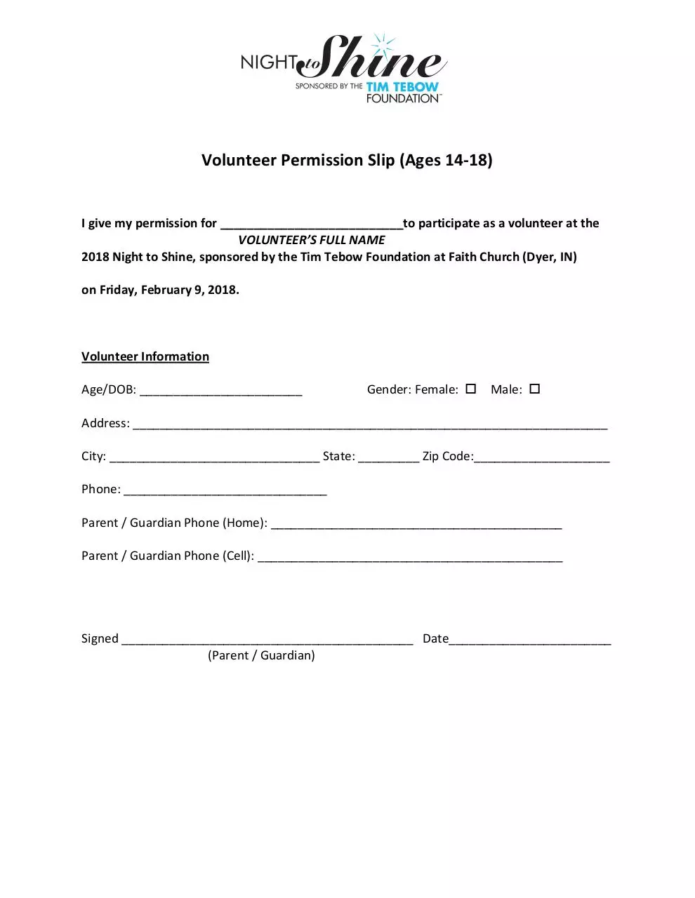 Page 1 of 1, 2018 NTS Volunteer Permission Slip
