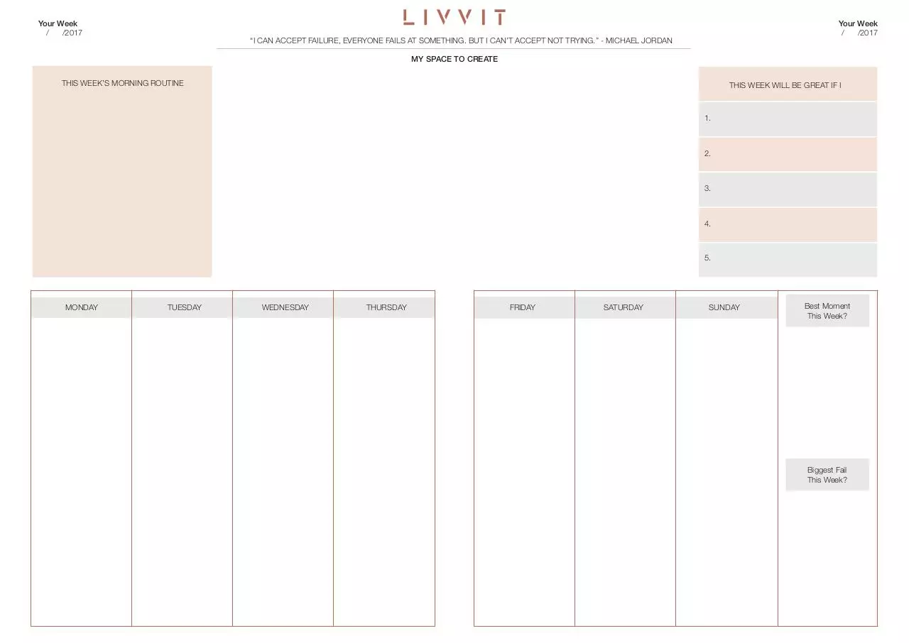 Page 1 of 1, Livvit A4 Weekly Planner