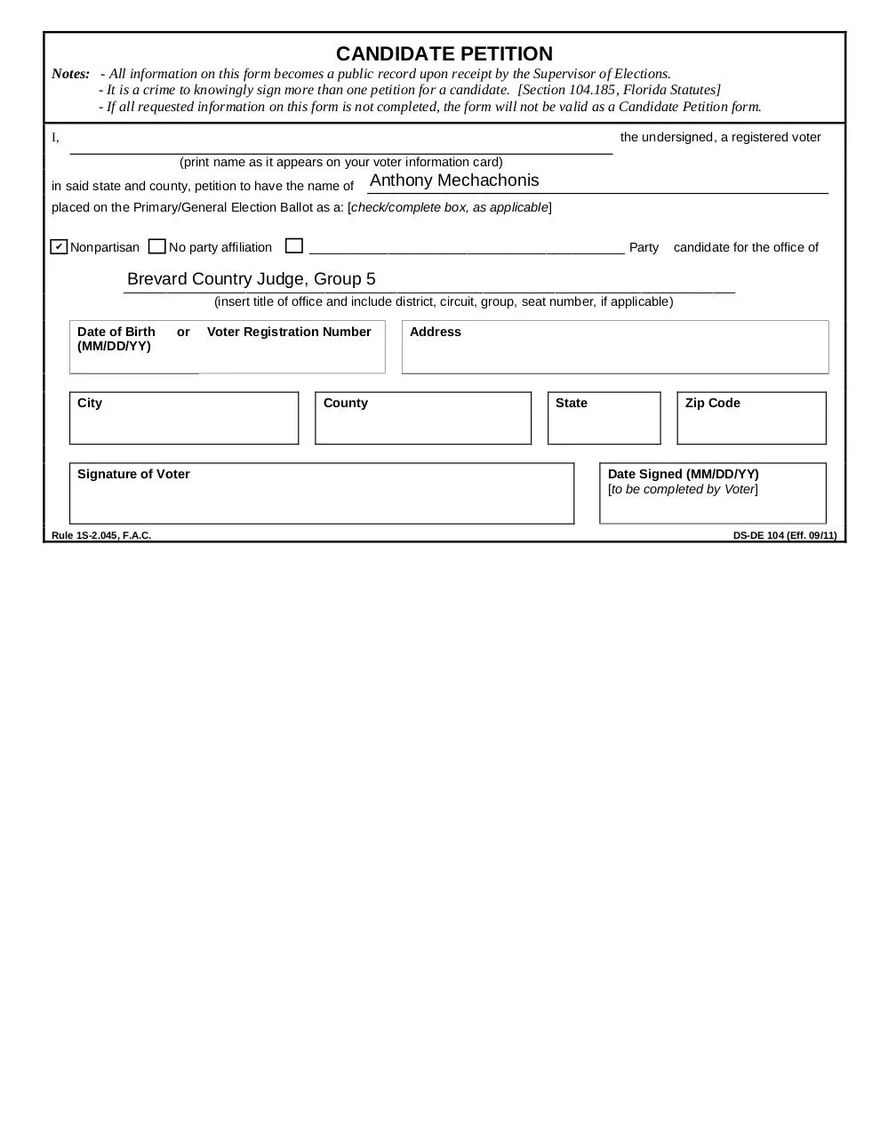 Page 1 of 1, Petition