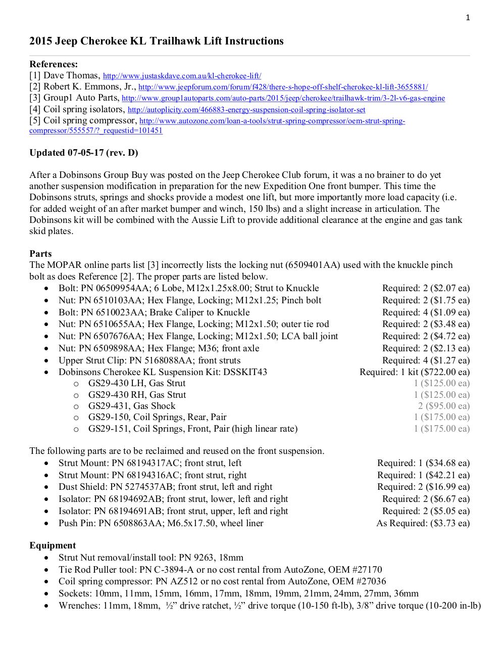 2015 Jeep Cherokee KL Trailhawk Lift Instructions, Vol 4.pdf - page 1/13