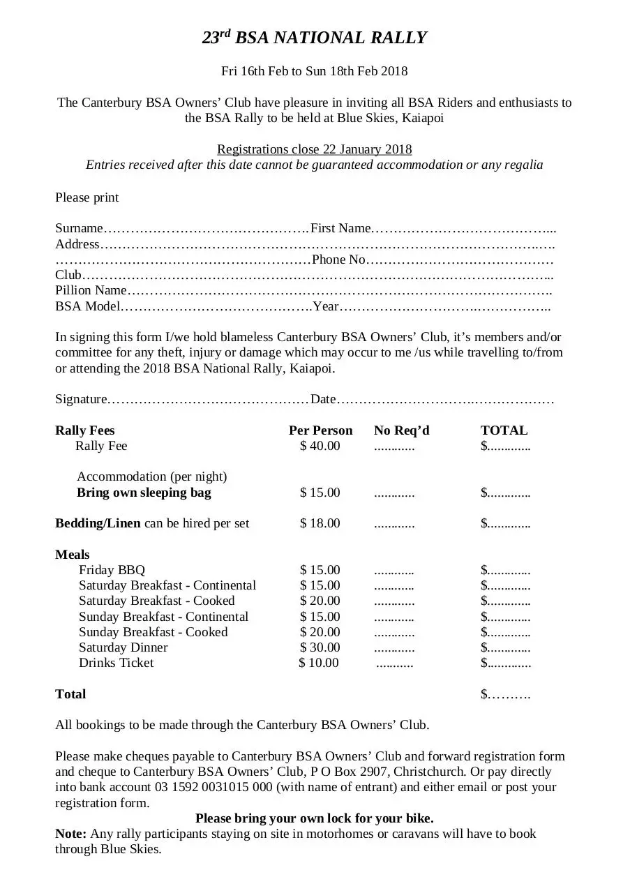Page 1 of 1, BSA Rally Registration Form 2018