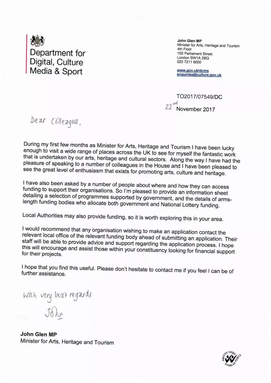 Page 1 of 6, John Glen letter and sources of funding schedule (002)