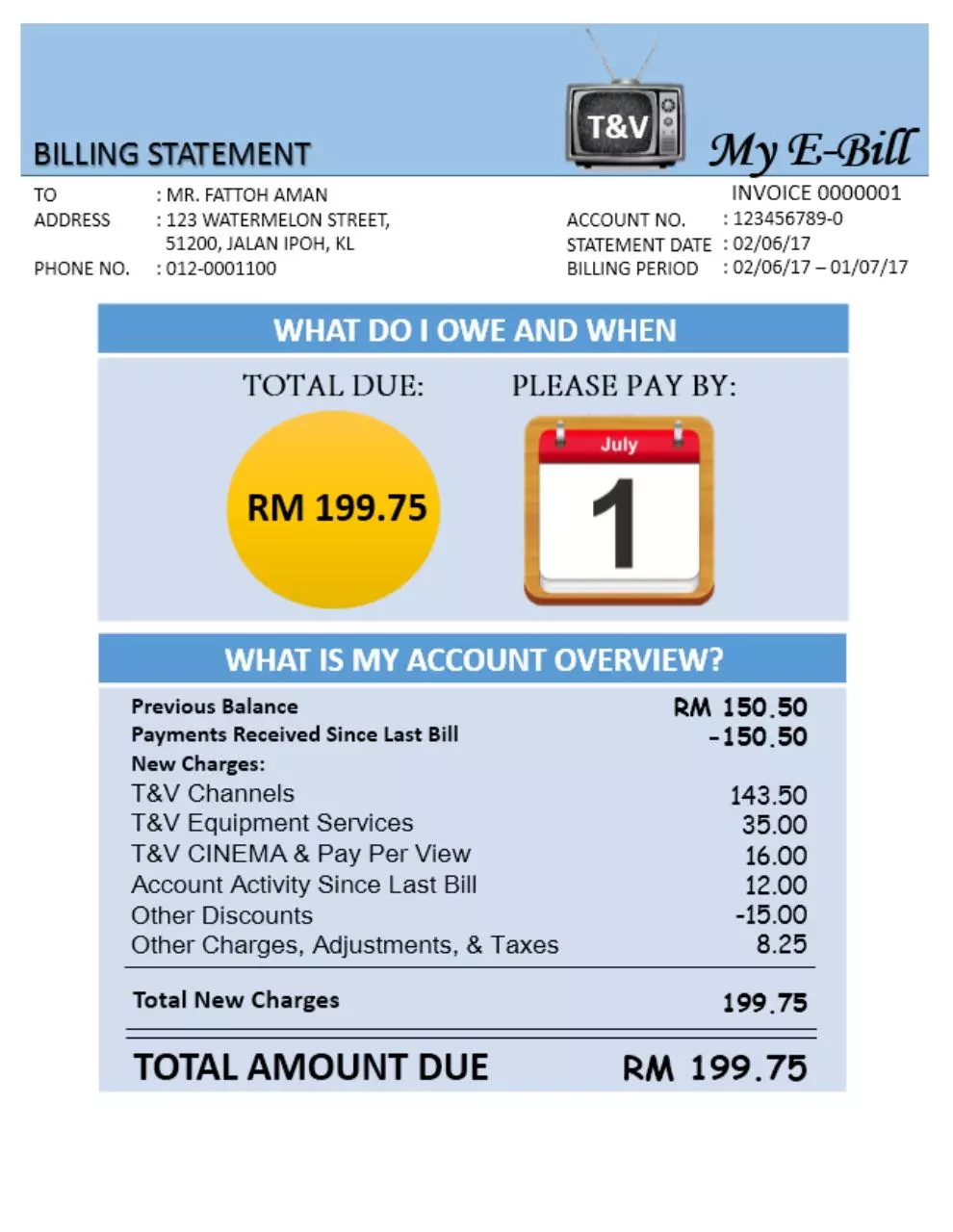 Page 1 of 1, invoice 0000001