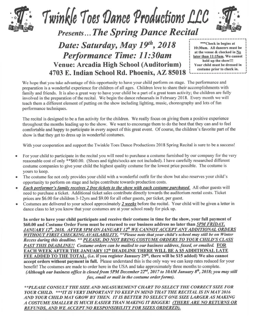 Page 2 of 8, 1130 Morning Show Recital Packet 2018