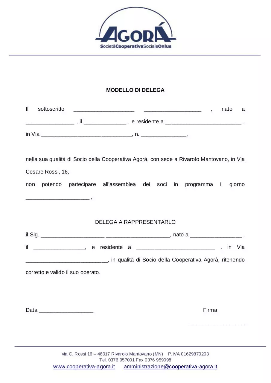 Page 1 of 1, Delega per assemblea