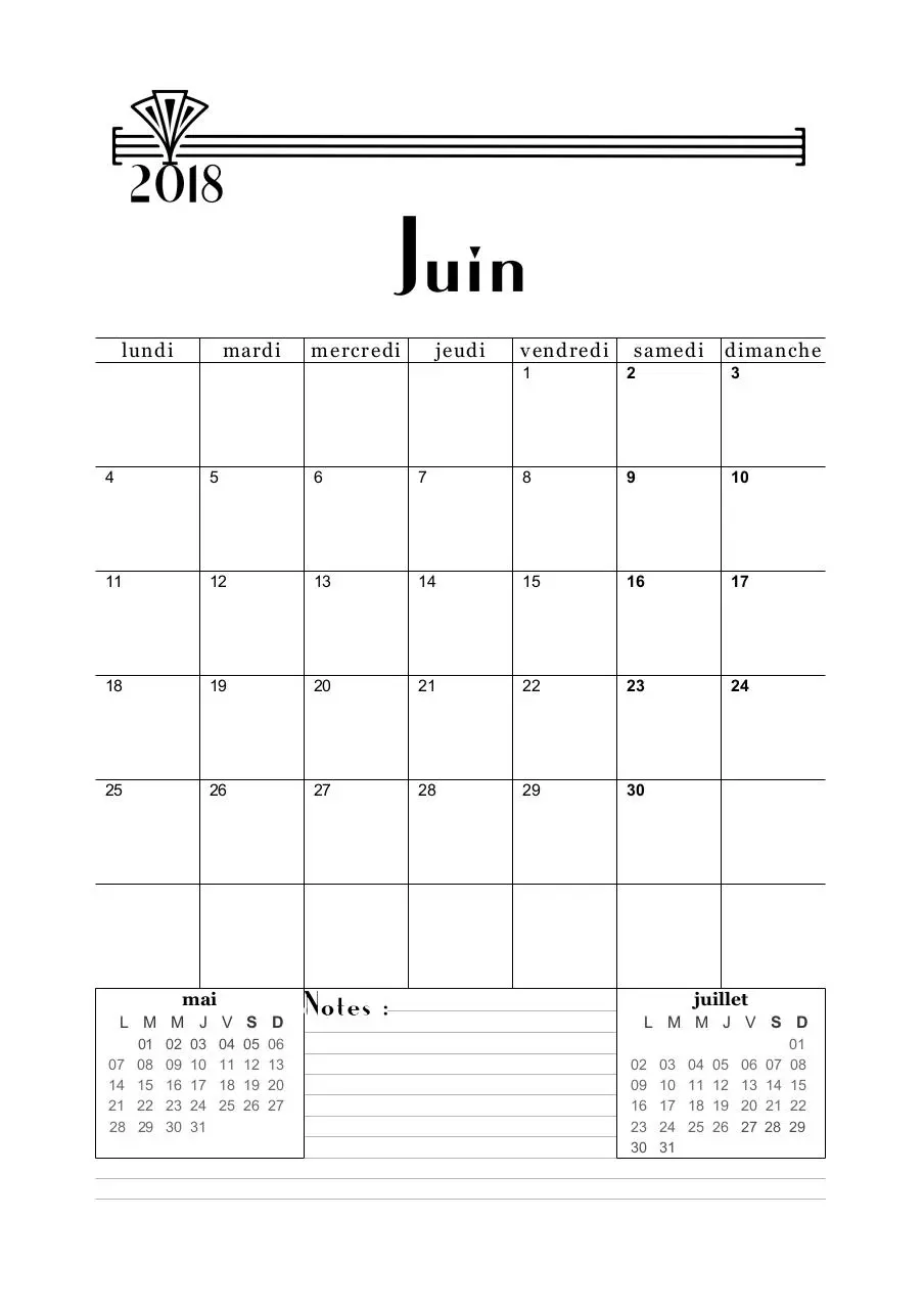 Page 1 of 1, 06 calendrier juin 2018 art deco A5 favorisxp
