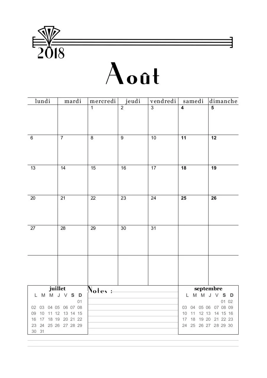 Page 1 of 1, 08 calendrier aout 2018 art deco A5 favorisxp