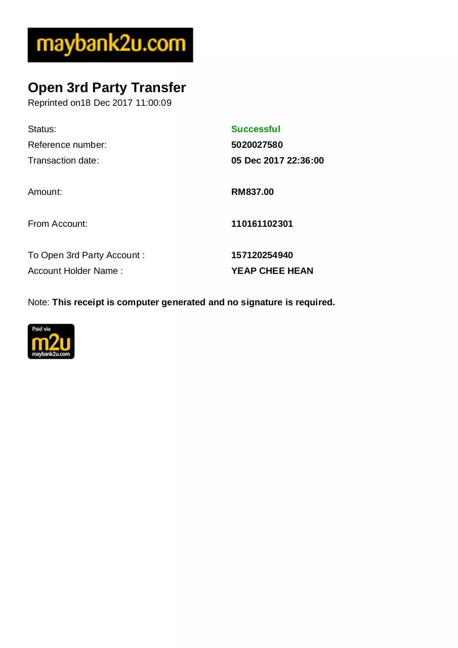 Page 1 of 1, Receipt asia bet