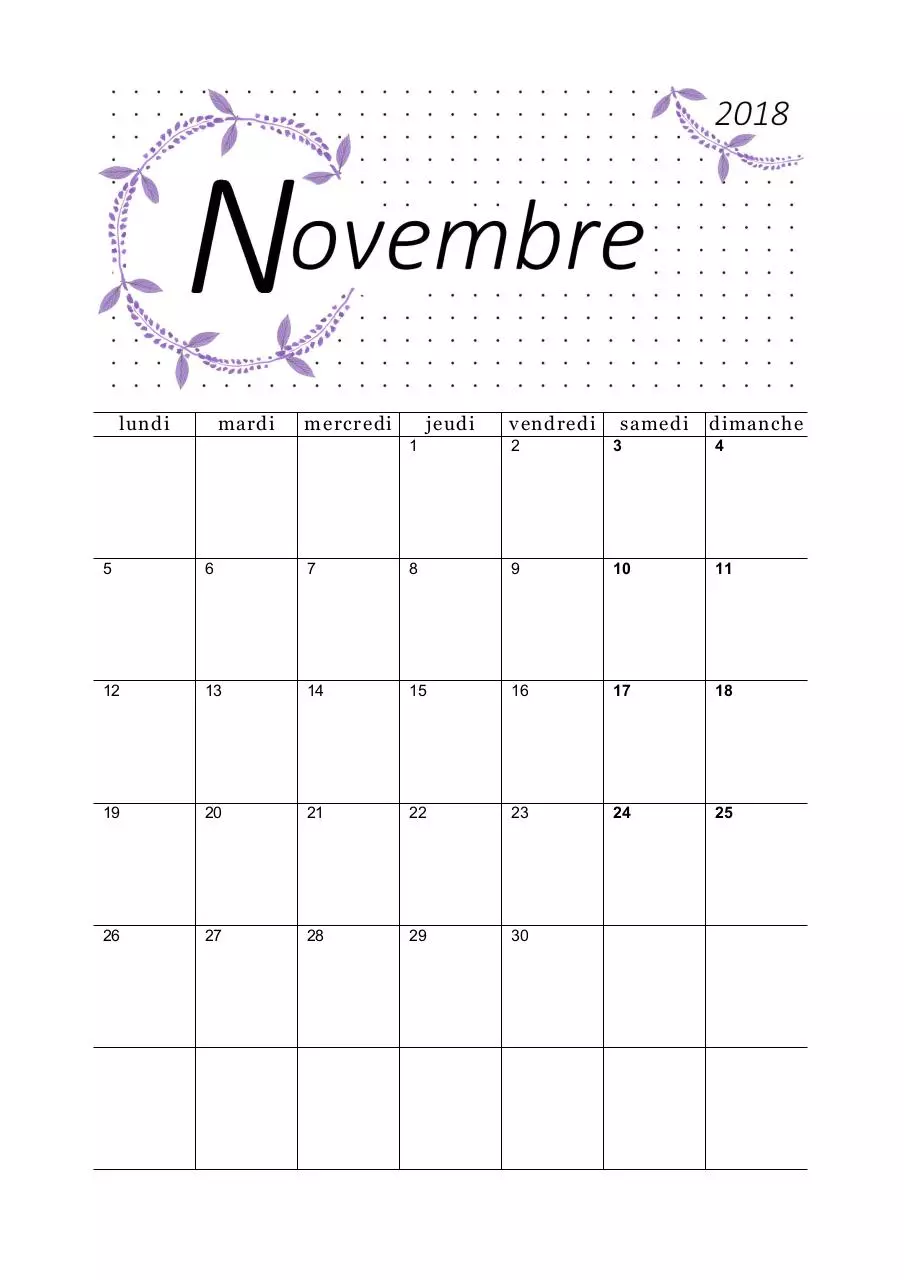 Document preview - 11-calendrier-novembre-2018-feuilles-a5-portrait.pdf - Page 1/1
