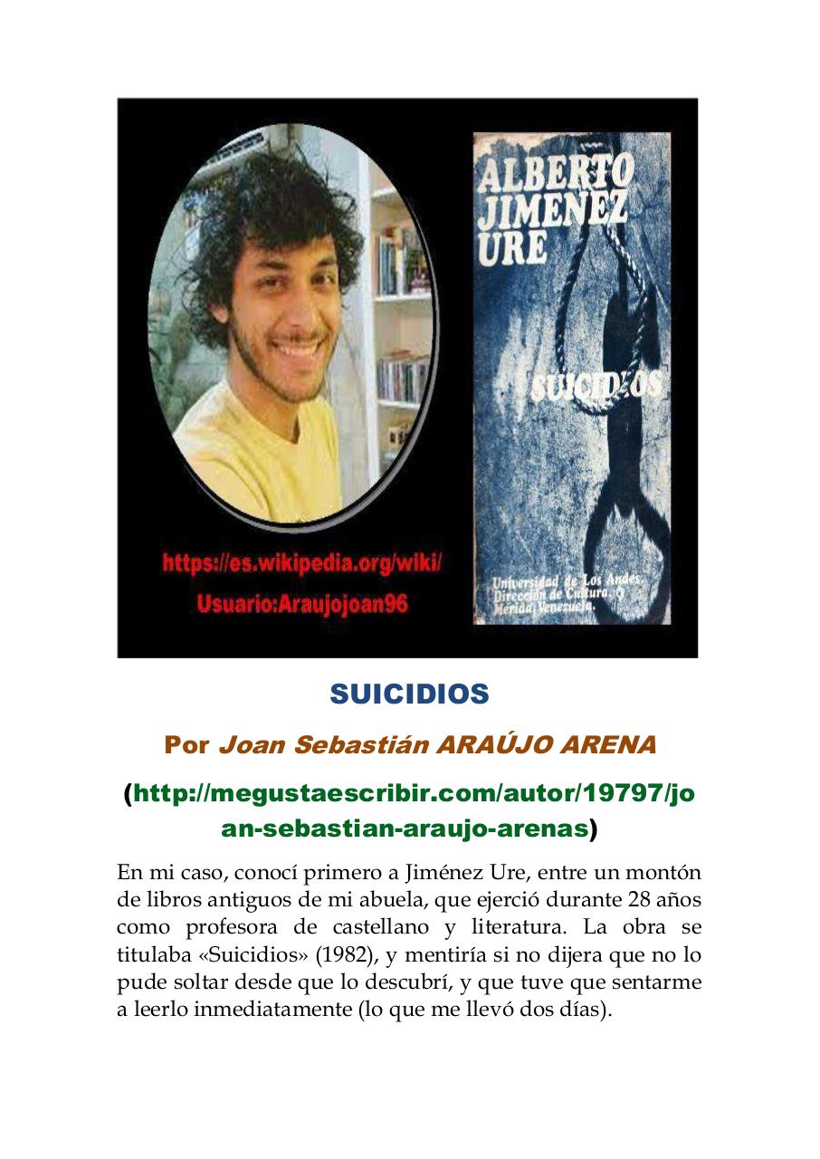 Document preview SOBRE SUICIDIOS (POR JOAN SEBASTIÃN ARAÃšJO ARENA).pdf - page 1/2